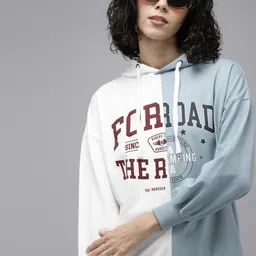 Roadster Women Blue Colourblocked Hooded Sweatshirt-picture-22