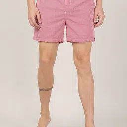 MERCHANT MARINE Men Pink Checked Pure Cotton Boxers-image-0