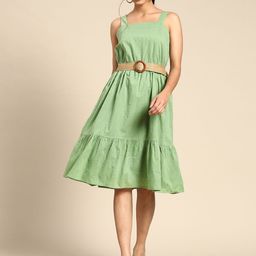 all about you Green Dobby Weave Tiered Cotton Dress-picture-26