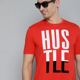 HERE&NOW Men Red & White Typography Printed Pure Cotton T-shirt-picture-37