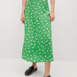 MANGO Women Green & White Floral Printed Flared Midi Skirt-picture-40