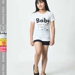 BAESD Girls Pack of 3 Typography Printed Raw Edge T-shirt-picture-24