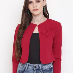 Mayra Women Red Solid Open Front Jacket-image-12