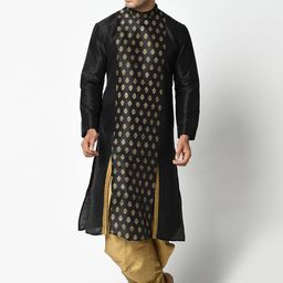 DEYANN Men Black & Gold-Toned Printed Kurta with Dhoti Pants-picture-28