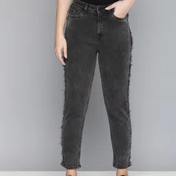 Harvard Women Black Boyfriend Fit Mid-Rise Clean Look Stretchable Jeans-image-52