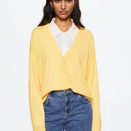 MANGO Women Yellow Solid Sustainable Cardigan-image-54