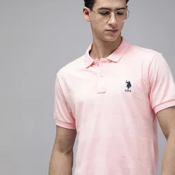 U.S. Polo Assn. Pure Cotton Self Striped Polo Collar Slim Fit T-shirt image 1