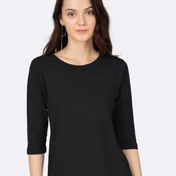 Bewakoof Women Black Solid Round Neck Slim Fit T-shirt-picture-3