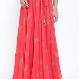 RANGMAYEE Women Coral Red Printed Maxi Flared Skirt-picture-12