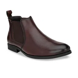 San Frissco Men Brown Solid Synthetic Mid-Top Flat Boots-image-81