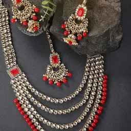 Peora Gold-Plated & Red Kundan Studded Necklace Set-picture-50