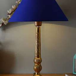 Homesake Gold-Toned & Blue Solid Contemporary Bedside Table Lamp with Shade-image-86