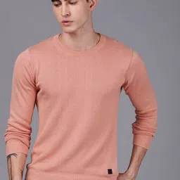 WROGN Men Peach-Coloured Solid Pullover Sweater-image-49