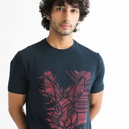 RARE RABBIT Men Digiwaves 2 Printed Slim Fit Cotton T-Shirt-picture-27