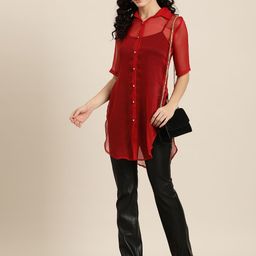 Qurvii Women Solid Comfort Sheer Party Shirt-picture-12