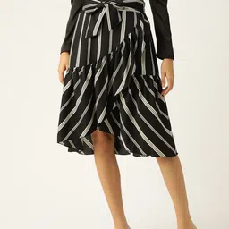 Antheaa Women Black & White Striped Frilled Wrap Skirt-picture-12