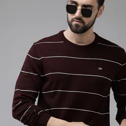 Arrow Men Burgundy Multi Stripes Pullover-picture-10