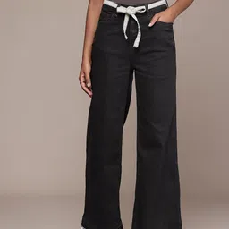 The Roadster Life Co. Women Wide Leg Stretchable Jeans Comes With Fabric Belt-image-77
