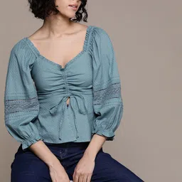 The Roadster Lifestyle Co. Sweetheart Neck Dobby Cotton Empire Top-picture-30