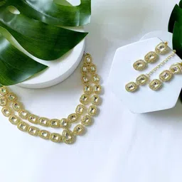 I Jewels Gold Plated Stone-Studded Jewellery Set-image-6