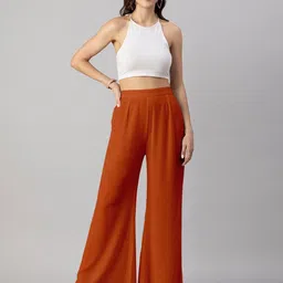 Moomaya Women Loose Fit High-Rise Pleated Trousers-image-2