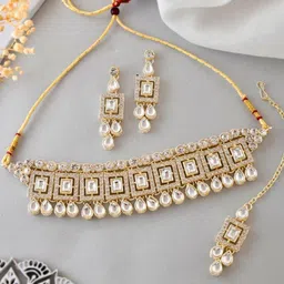 VOJ Silver-Plated Stone Studded Jewellery Set-picture-37