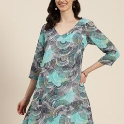 Qurvii Geometric Print Georgette A-Line Dress-picture-19