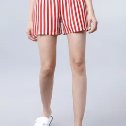 Tokyo Talkies Women Red & White Striped Lounge Shorts-image-86