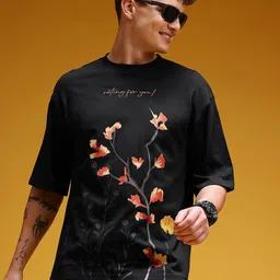 HERE&NOW Floral Printed Drop-Shoulder Sleeves Relaxed Fit T-shirt-picture-15