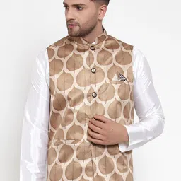 Jompers Men Brown & off- White Printed Nehru Jacket-picture-31
