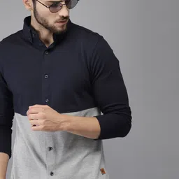 Campus Sutra Men Navy Blue & Grey Standard Fit Colourblocked Casual Shirt-image-39