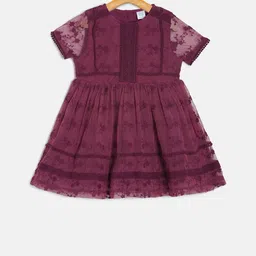 MINI KLUB Girls Maroon Self Design Fit and Flare Dress-picture-55
