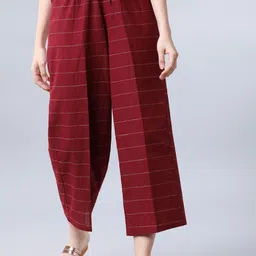 Vishudh Women Maroon & Off-White Striped Straight Palazzos-picture-29