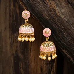 Zaveri Pearls Gold-Toned & Pink Dome Shaped Jhumkas-picture-15