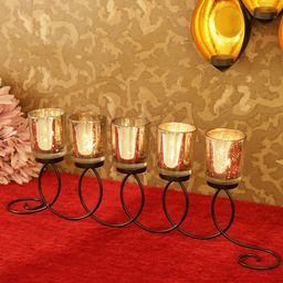 TIED RIBBONS Unisex Multicoloured Tealight Candle Holder with Silver Murcury Glass Votives-picture-2
