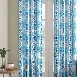 ROMEE White & Blue Single Room Darkening Door Curtain-image-78