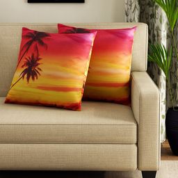 SWAYAM Orange & Yellow Set of 2 Printed 16"x16" Square Cushion Covers-picture-35