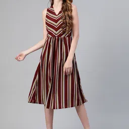 plusS Women Maroon Striped A-Line Dress-image-9