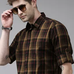 Roadster Men Beige Tartan Checks Opaque Checked Sustainable Casual Shirt-image-40