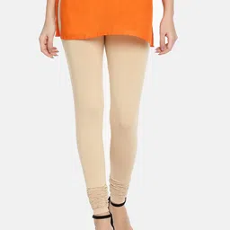 TWIN BIRDS Women Beige Solid Churidar-Length Leggings-image-20
