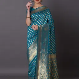 Mitera Turquoise Blue Woven Design Kanjeevaram Saree-image-43