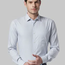 Park Avenue Men Off-White & Blue Slim Fit Printed Formal Shirt-image-86
