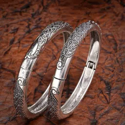 Anouk Women Silver-Toned German Silver Peacock Design Oxidised Kada Bangles-picture-14