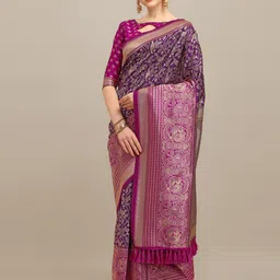 KAVINDI Ethnic Motifs Zari Pure Silk Saree-picture-14
