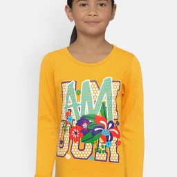 SINI MINI Girls Rose Printed Round Neck Pure Cotton T-shirt-image-78