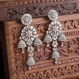 ZENEME Pink Floral Drop Earrings image 1