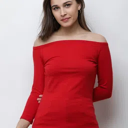 Cation Women Red Solid Bardot Top-image-85