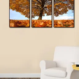 999Store Brown & Yellow 3-Panel Tree Leaves Wall Art-image-99