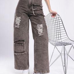glitchez Women Frayed Detail Baggy Fit High-Rise Mildly Distressed Light Fade Jeans-picture-1