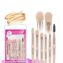 MAJESTIQUE Beige Set Of 8 Makeup Brush Set image 1
